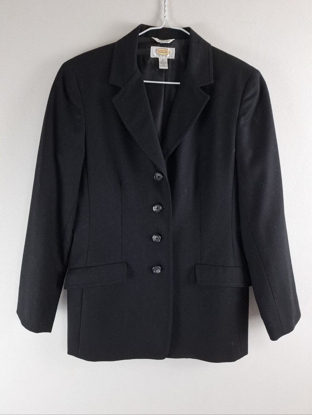 Talbots Italian Wool Black 4 button blazer jacket Size 8 Petite